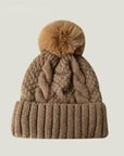Pom Pom - Γυναικείος Σκούφος με Πλεξούδες σε beige - grey - white