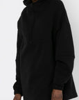 Μπλούζα φούτερ χνούδι oversized με φερμουάρ και κουκούλα Μαύρο & Εκρού
