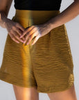 Σορτς ψηλόμεσο με πιέτες σε υφή λινού Black,Army,Mustard