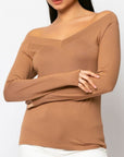 Μπλούζα Viscose με "V" μπροστά και πίσω Κανέλα σκούρο, Κάμελ, Εκρού,Μουσταρδί