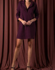Φόρεμα mini μακρυμάνικο με πέτο και γιακά Navy-Plum-Black-Army