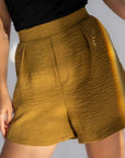Σορτς ψηλόμεσο με πιέτες σε υφή λινού Black,Army,Mustard