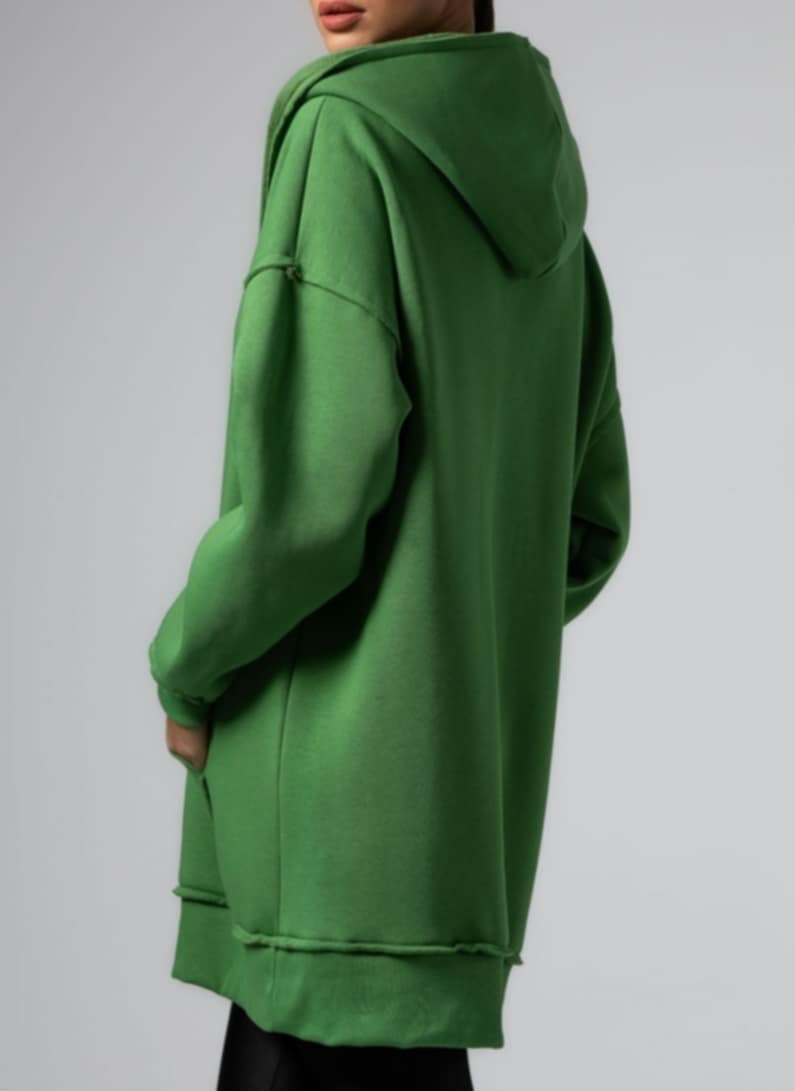 Μπλούζα φούτερ χνούδι μακρυμάνικη με "V", κουκούλα, τσέπη και εξωτερικές ραφές Apricot-Black-ΛΑΔΙ ΑΝΟΙΧΤΟ-ΛΑΔΙ ΣΚΟΥΡΟ