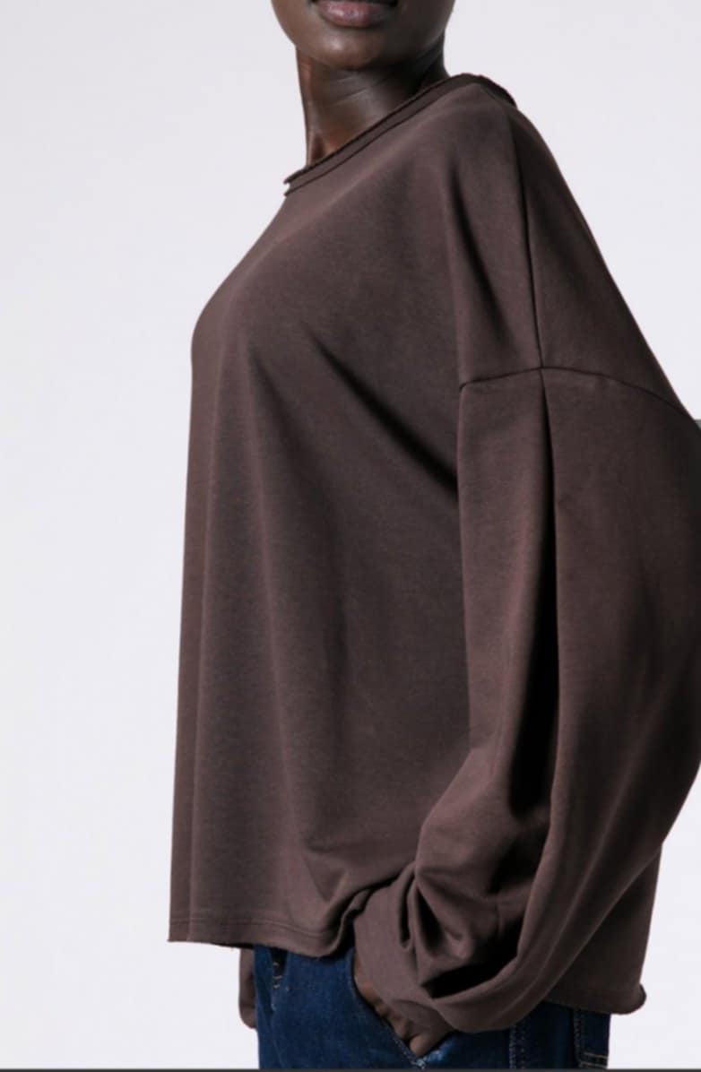 Μπλούζα φούτερ αχνούδιαστο oversized Plum - Dark brown - Dusty pink