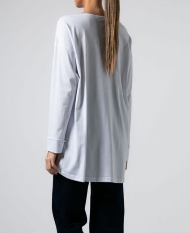 Μπλούζα μακρυμάνικη βαμβακερή με εξωτερικές ραφές Χακί &amp;  Λευκό