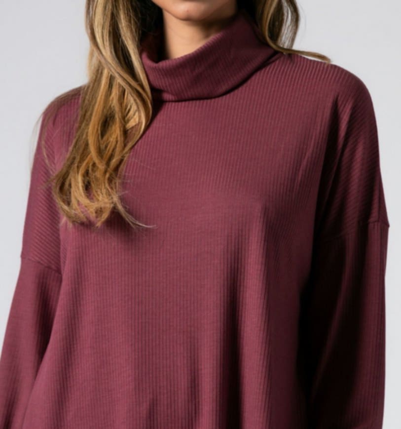 Μπλούζα μακρυμάνικη ριπ ζιβάγκο με άνοιγμα στο πλάι Μέντα - Μαύρο - Wine ginger