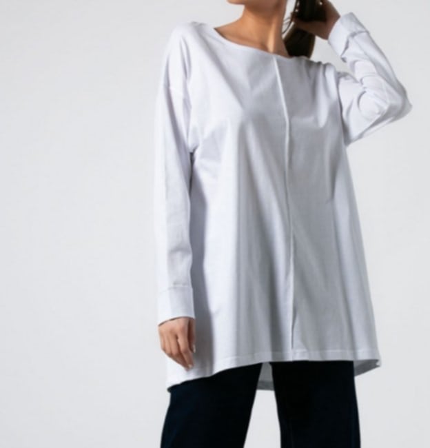 Μπλούζα μακρυμάνικη βαμβακερή με εξωτερικές ραφές Χακί &amp;  Λευκό