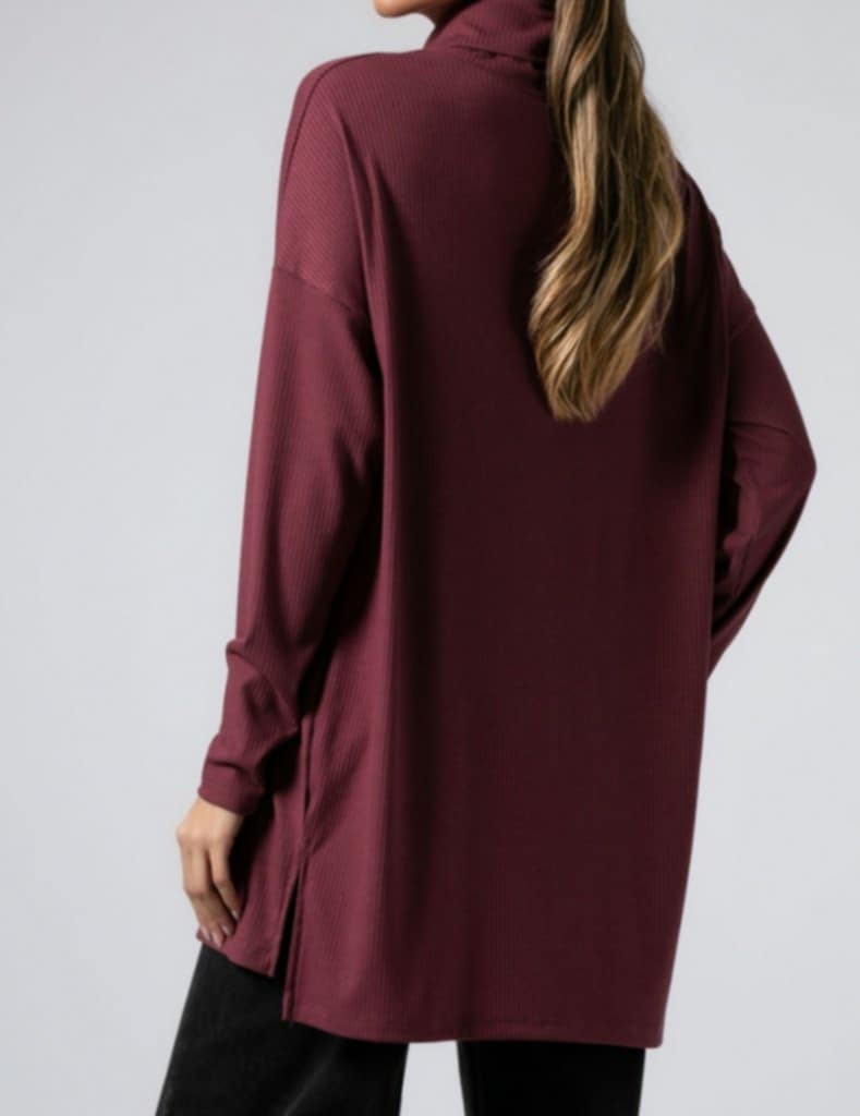 Μπλούζα μακρυμάνικη ριπ ζιβάγκο με άνοιγμα στο πλάι Μέντα - Μαύρο - Wine ginger