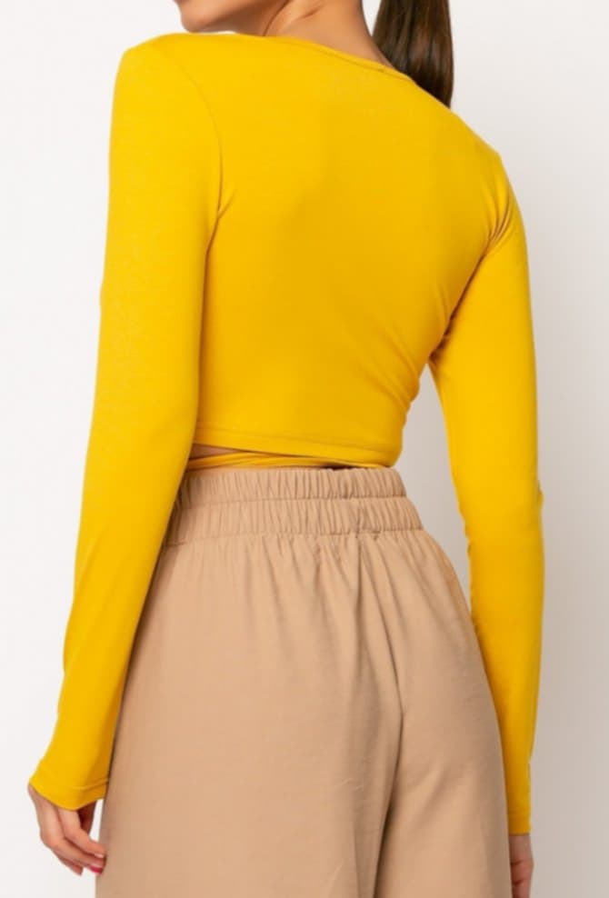 Top μακρυμάνικο κοντό φάκελος Κανέλα,Κάμελ,Μουσταρδί,Ροζ σκούρο