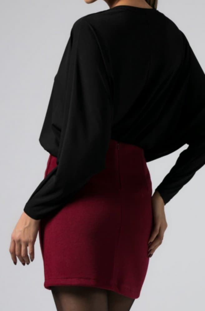 Φούστα mini σε τσόχα Μπορντώ &amp; Πράσινο σκούρο