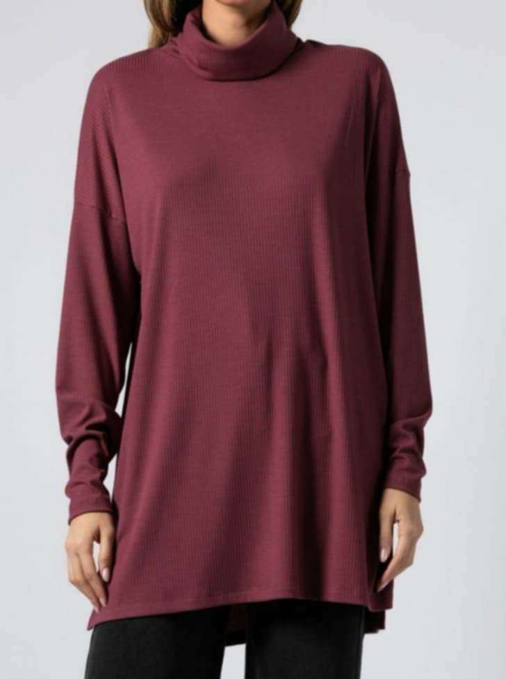 Μπλούζα μακρυμάνικη ριπ ζιβάγκο με άνοιγμα στο πλάι Μέντα - Μαύρο - Wine ginger