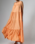 Φόρεμα maxi αμάνικο oversized με βολάν και ζώνη Apricot