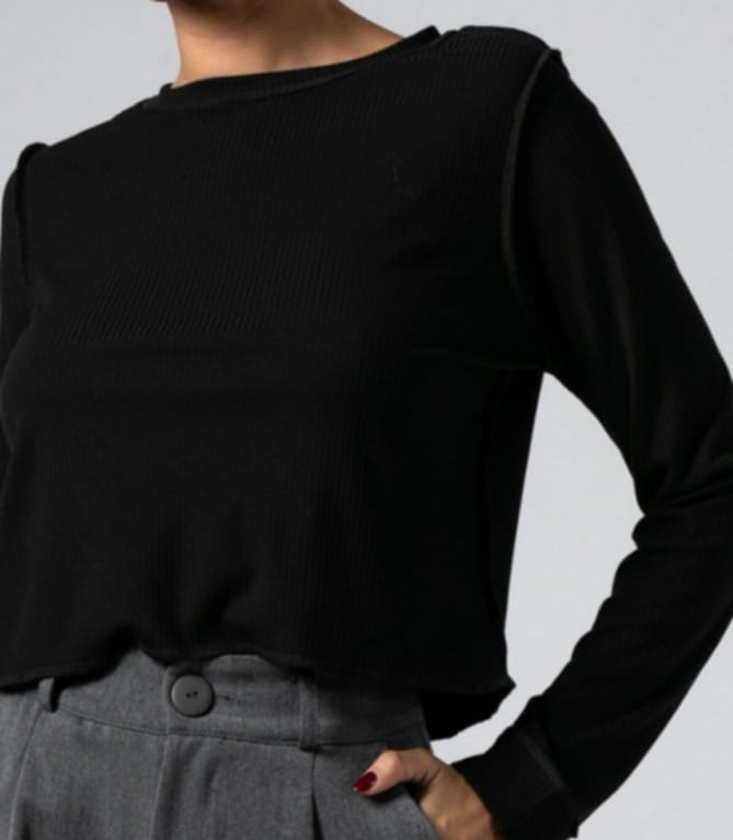 Μπλούζα μακρυμάνικη ριπ Μαύρο &amp; Μέντα