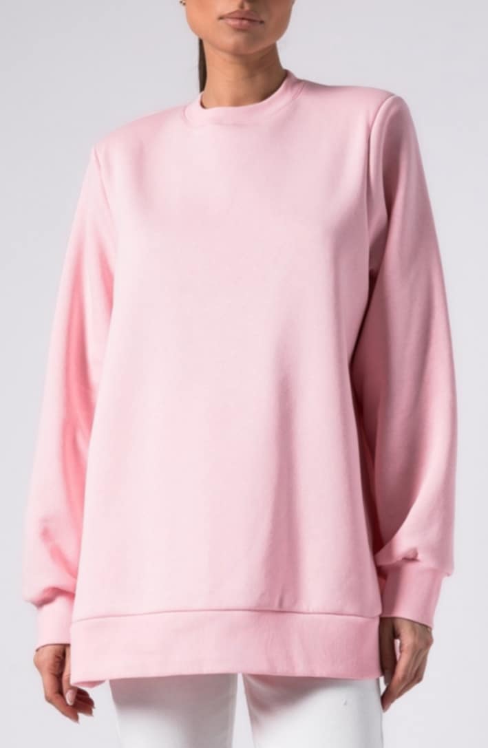 Μπλούζα φούτερ χνούδι μακρυμάνικη με βάτες Light pink - Dark brown