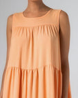 Φόρεμα maxi αμάνικο oversized με βολάν και ζώνη Apricot