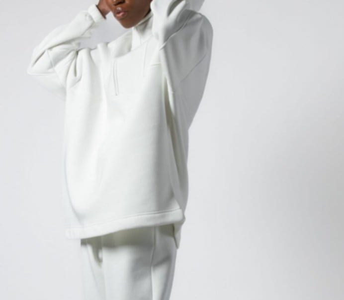 Μπλούζα φούτερ χνούδι oversized με φερμουάρ και κουκούλα Μαύρο &amp; Εκρού