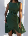 Φόρεμα mini με "V" πλάτη και ζώνη σε "A" γραμμή Green,Black,Purple