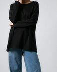 Μπλούζα μακρυμάνικη βαμβακερή oversized BLACK & CREAM