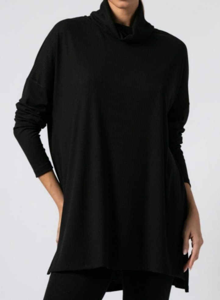 Μπλούζα μακρυμάνικη ριπ ζιβάγκο με άνοιγμα στο πλάι Μέντα - Μαύρο - Wine ginger