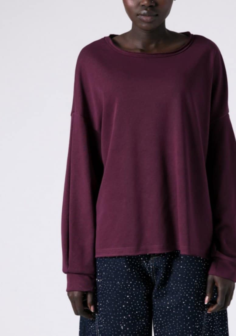 Μπλούζα φούτερ αχνούδιαστο oversized Plum - Dark brown - Dusty pink