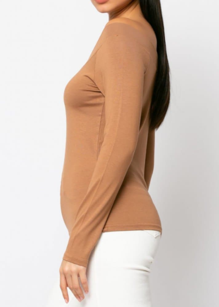 Μπλούζα Viscose με "V" μπροστά και πίσω Κανέλα σκούρο, Κάμελ, Εκρού,Μουσταρδί