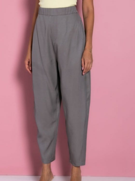 Παντελόνι ψηλόμεσο carrot fit με λάστιχο στην μέση Grey,Black