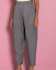 Παντελόνι ψηλόμεσο carrot fit με λάστιχο στην μέση Grey,Black