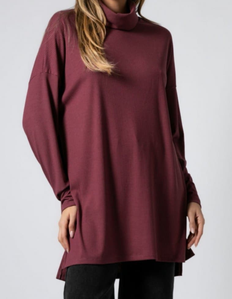 Μπλούζα μακρυμάνικη ριπ ζιβάγκο με άνοιγμα στο πλάι Μέντα - Μαύρο - Wine ginger