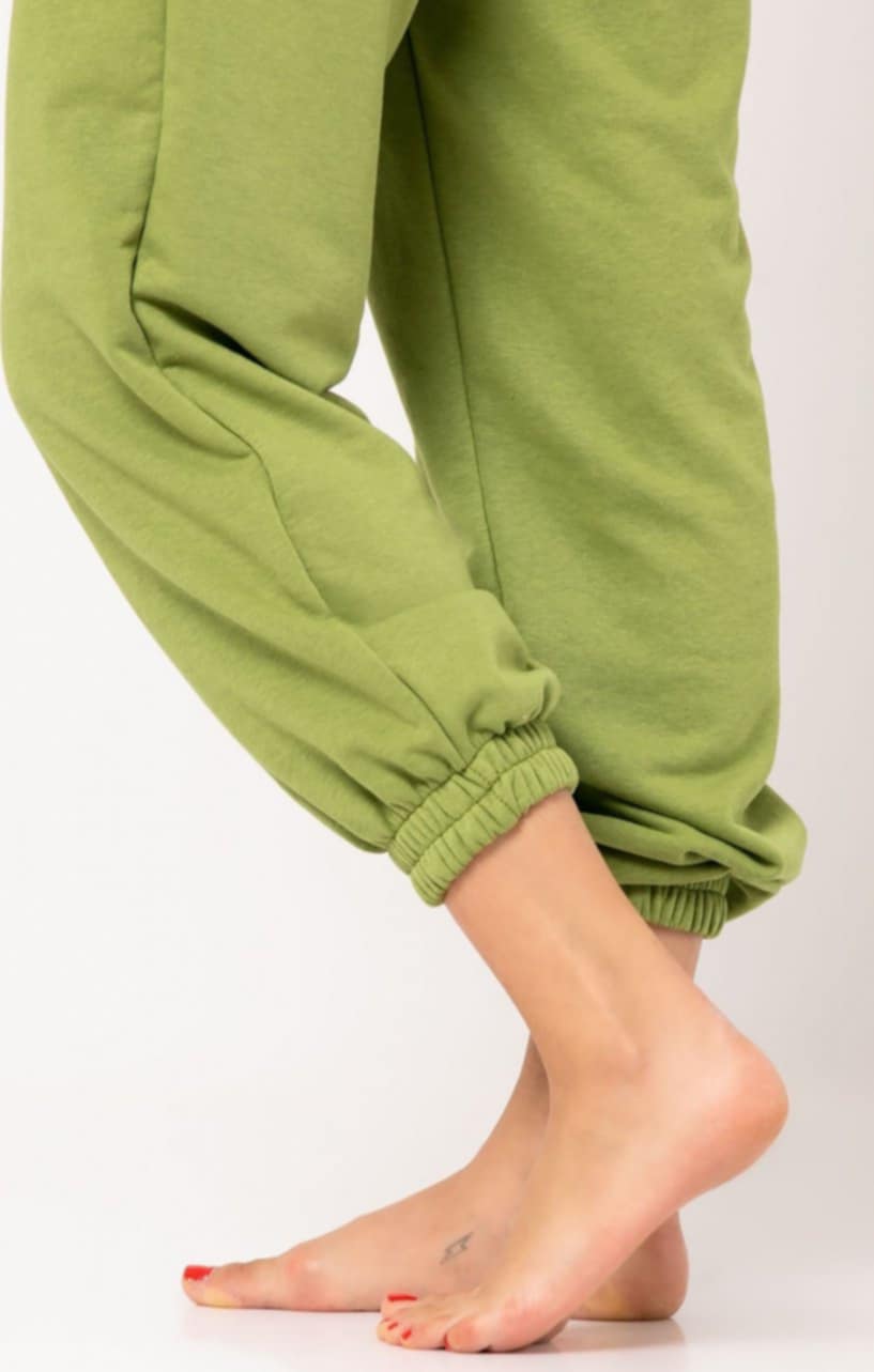 Παντελόνι φούτερ αχνούδιαστο ψηλόμεσο με λάστιχο στο τελείωμα Λαδί, Ροζ απαλό