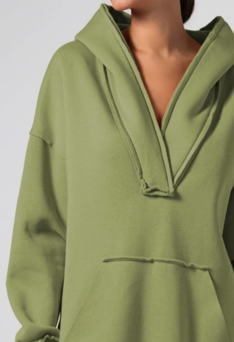 Μπλούζα φούτερ χνούδι μακρυμάνικη με "V", κουκούλα, τσέπη και εξωτερικές ραφές Apricot-Black-ΛΑΔΙ ΑΝΟΙΧΤΟ-ΛΑΔΙ ΣΚΟΥΡΟ