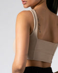 Μπλούζα crop top με σούρες στο στήθος Μπεζ  & Μαυρο