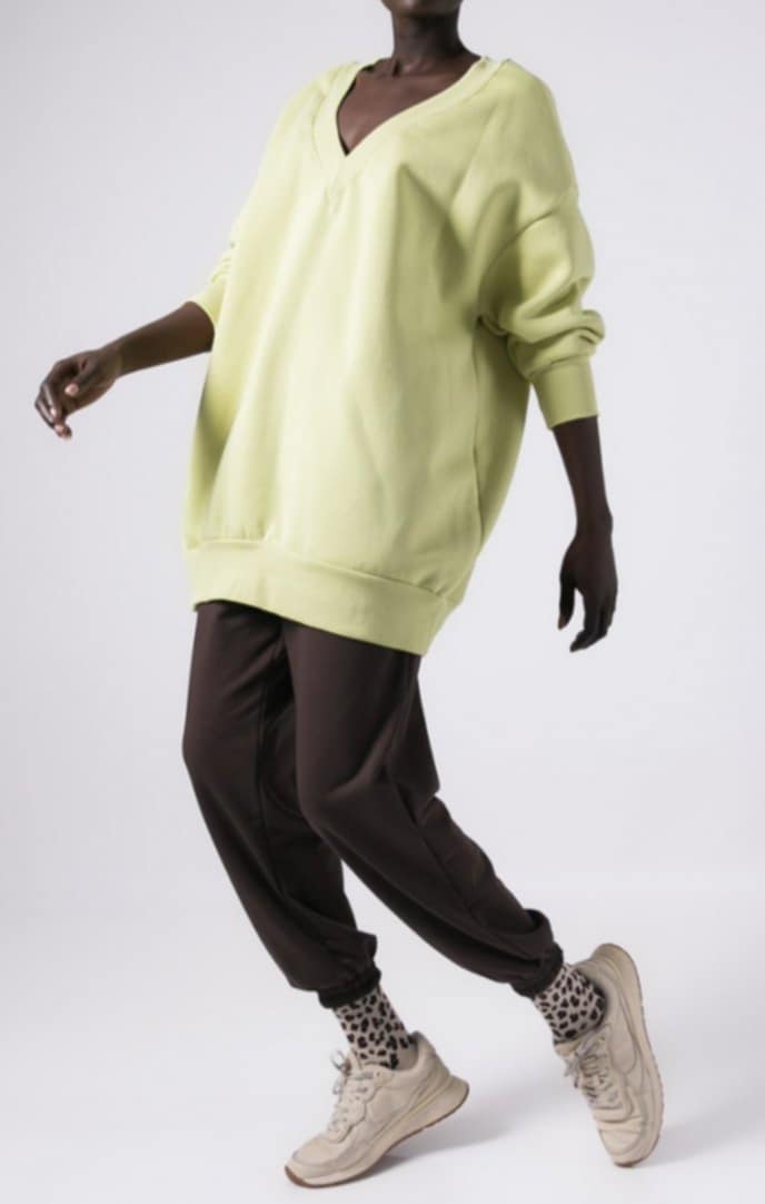 Μπλούζα φούτερ χνούδι oversized με "V" Lime