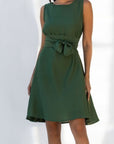 Φόρεμα mini με "V" πλάτη και ζώνη σε "A" γραμμή Green,Black,Purple