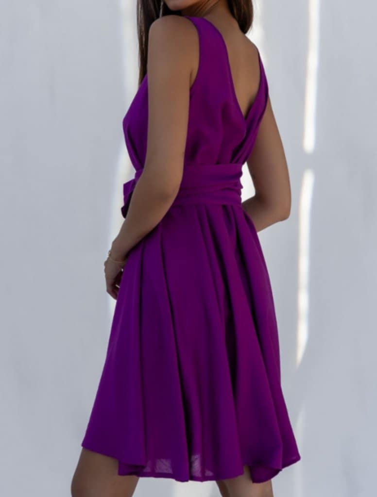 Φόρεμα mini με &quot;V&quot; πλάτη και ζώνη σε &quot;A&quot; γραμμή Green,Black,Purple