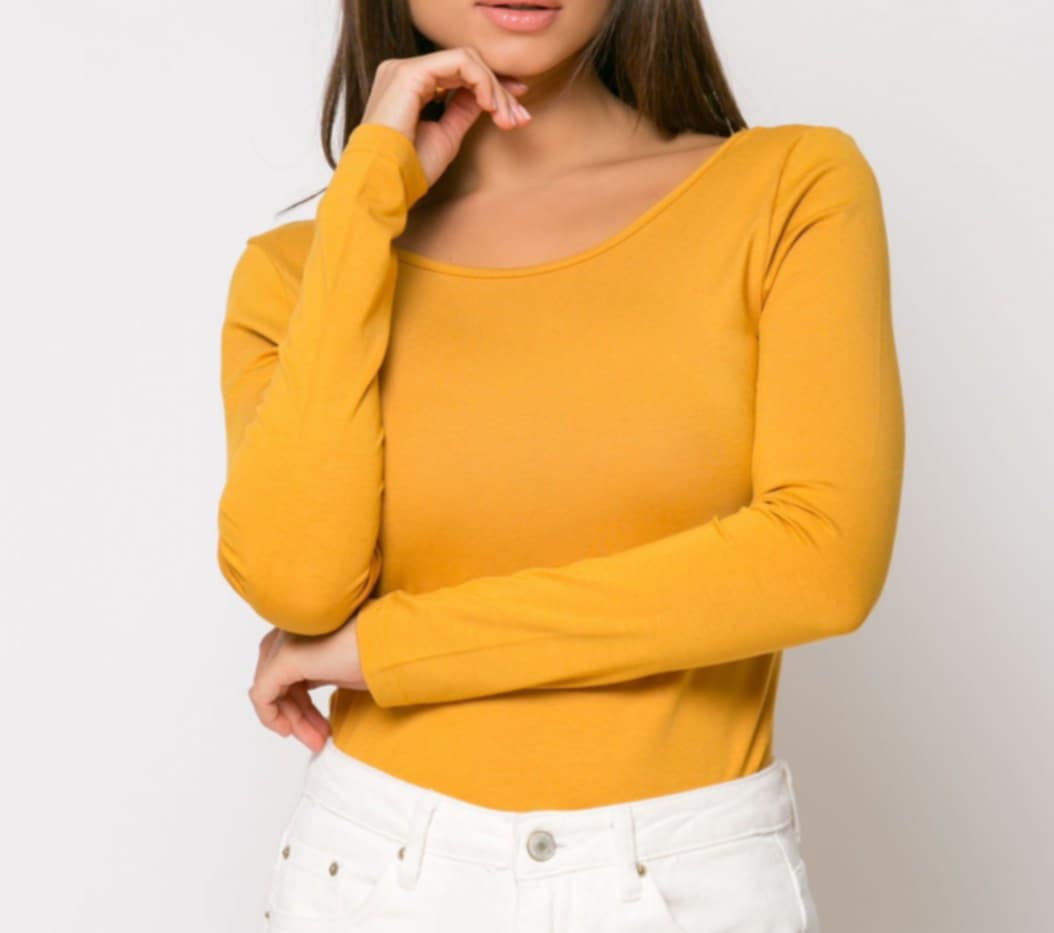 Μπλούζα μακρυμάνικη με χαμηλή πλάτη Εκρού,Γκρι,Κεραμιδί, Φούξια,Έλεφαντ, Μουσταρδί