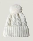 Pom Pom - Γυναικείος Σκούφος με Πλεξούδες σε beige - grey - white