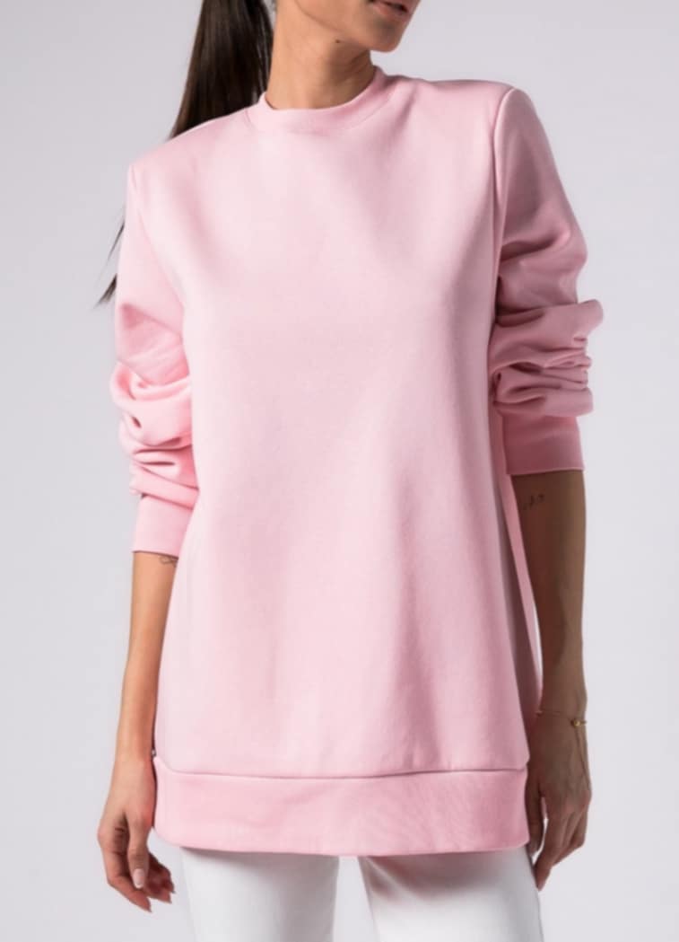 Μπλούζα φούτερ χνούδι μακρυμάνικη με βάτες Light pink - Dark brown