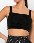 Μπλούζα crop top με σούρες στο στήθος Μπεζ  & Μαυρο