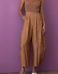 Παντελόνι ψηλόμεσο carrot fit Blue royal & Camel
