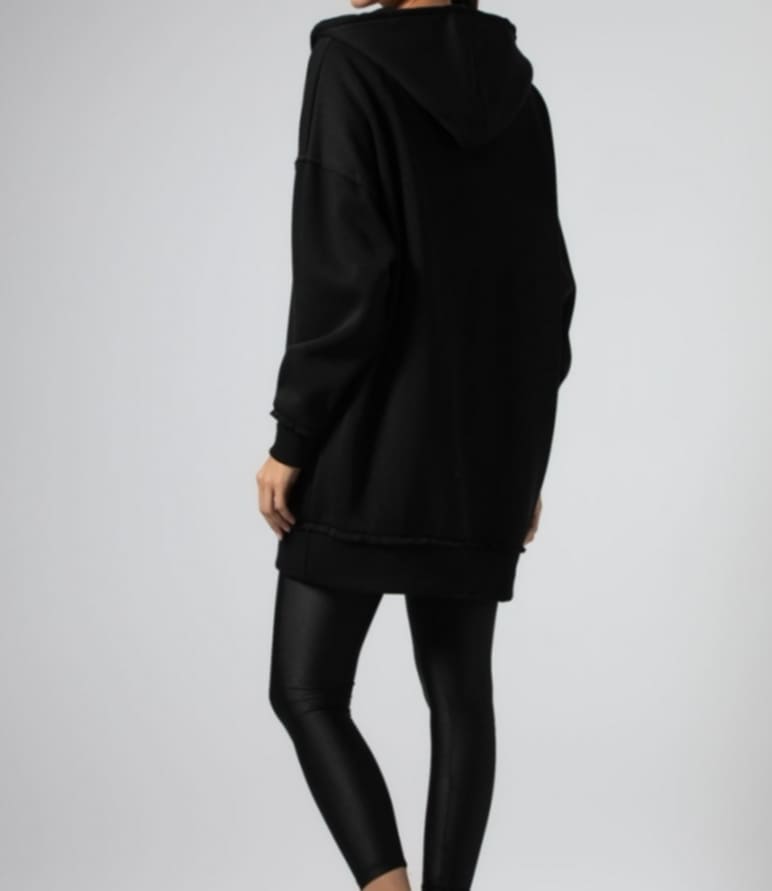 Μπλούζα φούτερ χνούδι μακρυμάνικη με "V", κουκούλα, τσέπη και εξωτερικές ραφές Apricot-Black-ΛΑΔΙ ΑΝΟΙΧΤΟ-ΛΑΔΙ ΣΚΟΥΡΟ