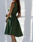 Φόρεμα mini με "V" πλάτη και ζώνη σε "A" γραμμή Green,Black,Purple