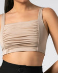 Μπλούζα crop top με σούρες στο στήθος Μπεζ  & Μαυρο