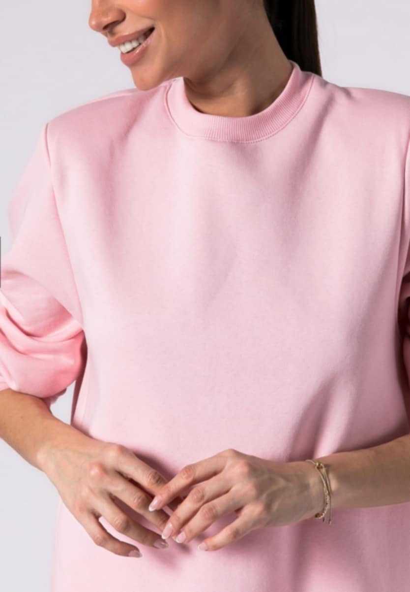 Μπλούζα φούτερ χνούδι μακρυμάνικη με βάτες Light pink - Dark brown