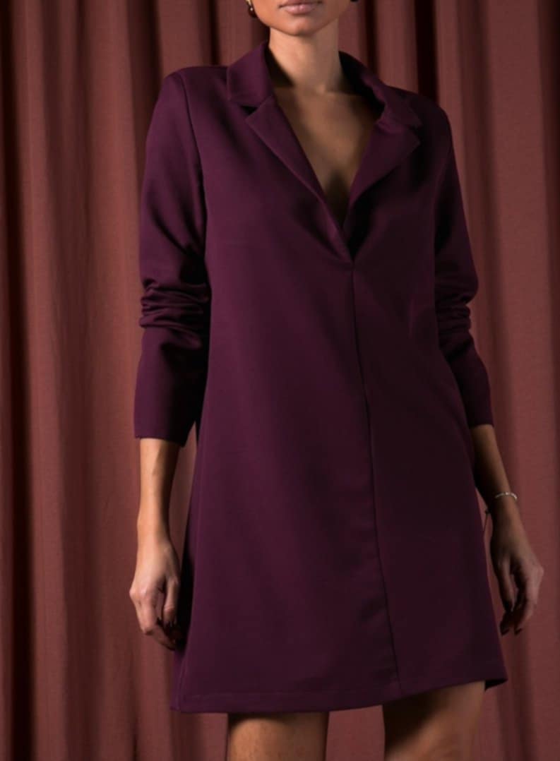 Φόρεμα mini μακρυμάνικο με πέτο και γιακά Navy-Plum-Black-Army