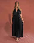 Satin Pleated Backless Dress
