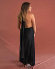 Satin Pleated Backless Dress