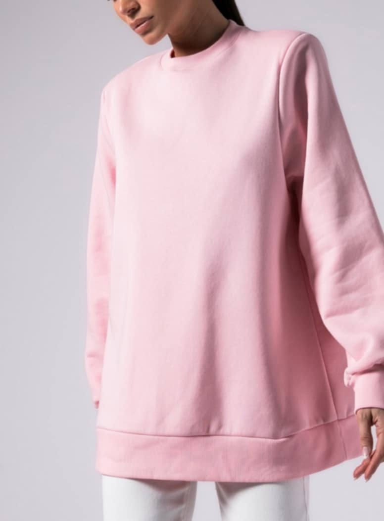 Μπλούζα φούτερ χνούδι μακρυμάνικη με βάτες Light pink - Dark brown