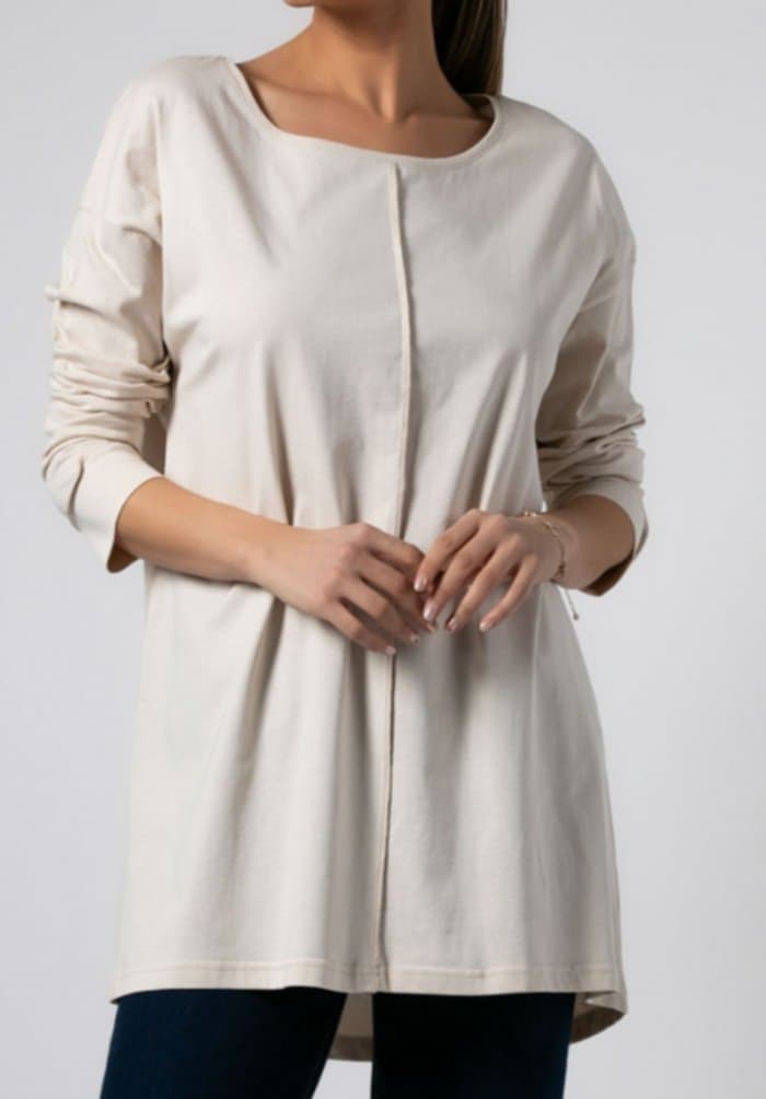 Μπλούζα μακρυμάνικη βαμβακερή με εξωτερικές ραφές BLACK &amp; CREAM