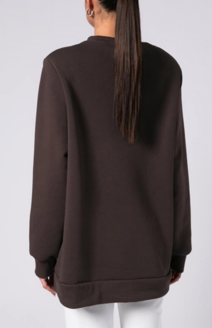 Μπλούζα φούτερ χνούδι μακρυμάνικη με βάτες Light pink - Dark brown