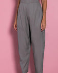 Παντελόνι ψηλόμεσο carrot fit με λάστιχο στην μέση Grey,Black